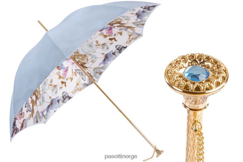 paraply | PASOTTI 189 58979-4 s16 - lyseblå naturparaply med sommerfugler 8B6Z26354 kvinner