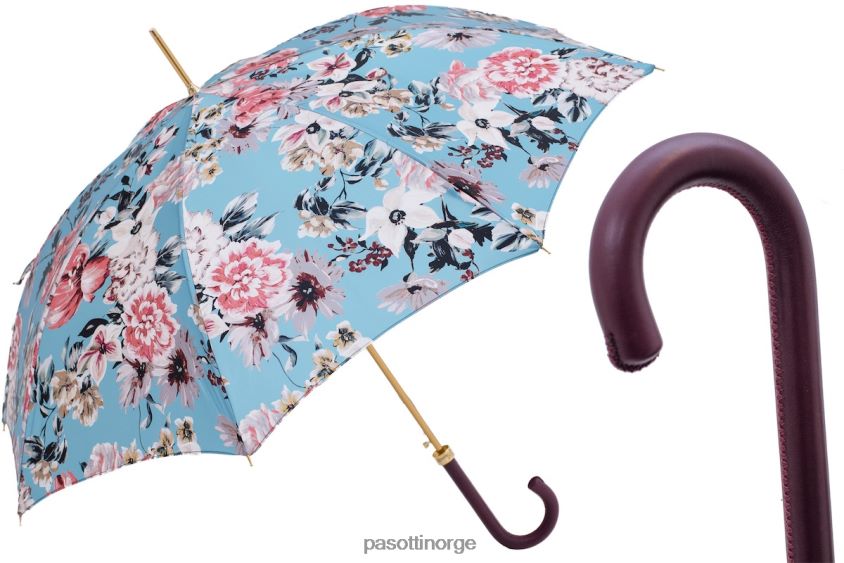 paraply | PASOTTI 20 9a436-6 p - blomstret paraply med burgunderhåndtak i skinn 8B6Z26330 kvinner