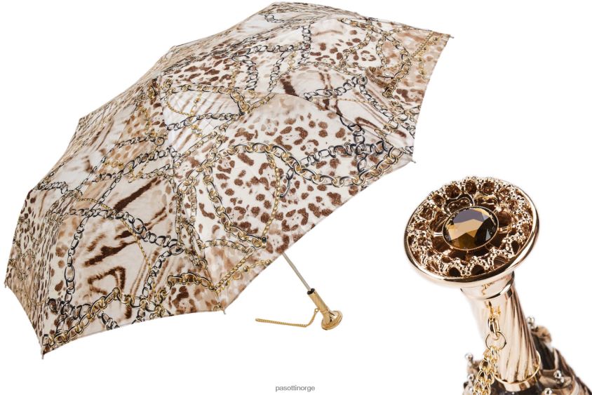 paraply | PASOTTI 257 58002-6 p12 - sammenleggbar paraply med leopardtrykk og kjeder 8B6Z26587 kvinner