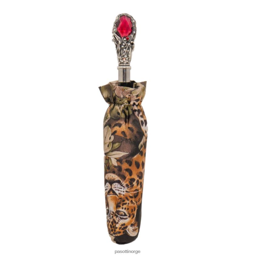 paraply | PASOTTI 257 991 w68 - leopard sammenleggbar paraply med rød perle og krystaller 8B6Z26582 kvinner