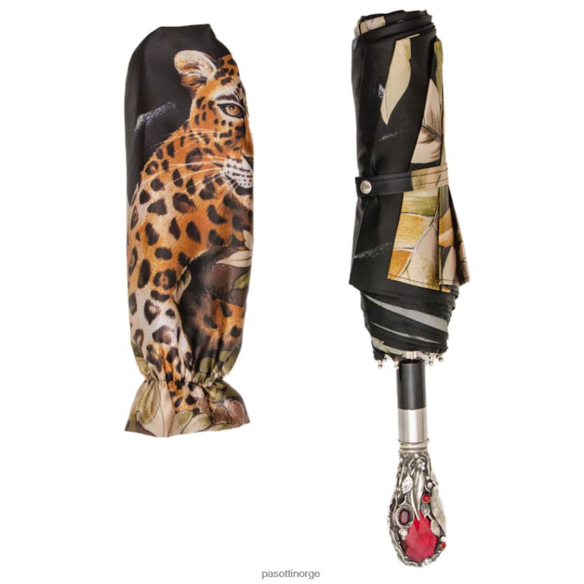 paraply | PASOTTI 257 991 w68 - leopard sammenleggbar paraply med rød perle og krystaller 8B6Z26582 kvinner