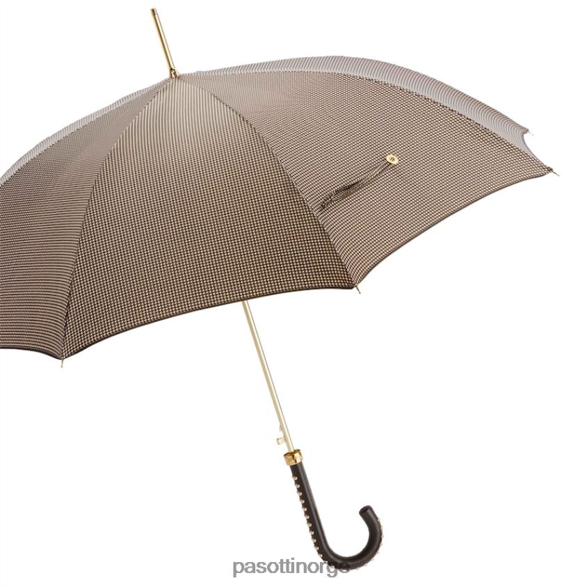 paraply | PASOTTI 16 1408-19 h19 - pied de poule paraply med pigget skinnhåndtak 8B6Z26473 kvinner
