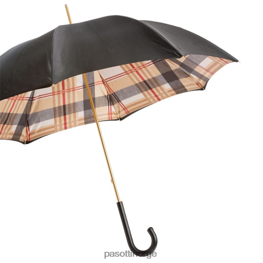 paraply | PASOTTI 189 52864-111 p - tartanforet svart paraply med skinnhåndtak, dobbel klut 8B6Z26461 kvinner