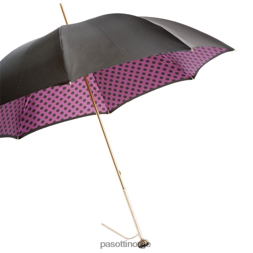 paraply | PASOTTI 189 55874-160 t9 - svart paraply med lilla prikker interiør, dobbel klut 8B6Z26466 kvinner
