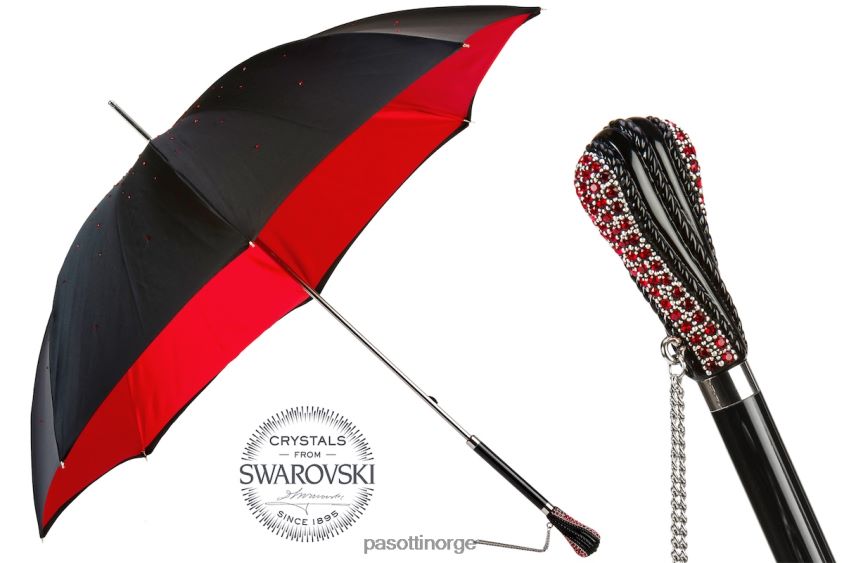 paraply | PASOTTI 185n plat-26 plat-34 s8 - svart swarovski paraply med rødt interiør, dobbel klut 8B6Z26547 kvinner