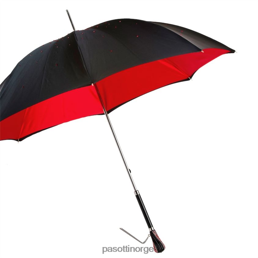 paraply | PASOTTI 185n plat-26 plat-34 s8 - svart swarovski paraply med rødt interiør, dobbel klut 8B6Z26547 kvinner