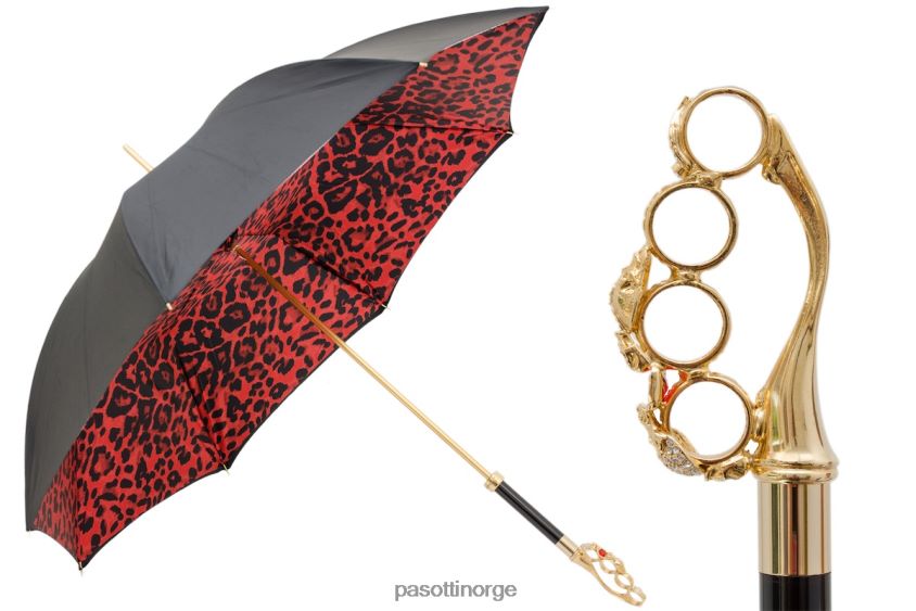 paraply | PASOTTI 189 5a488-91 w84 - knuckleduster paraply med rødt dyretrykk 8B6Z26504 kvinner
