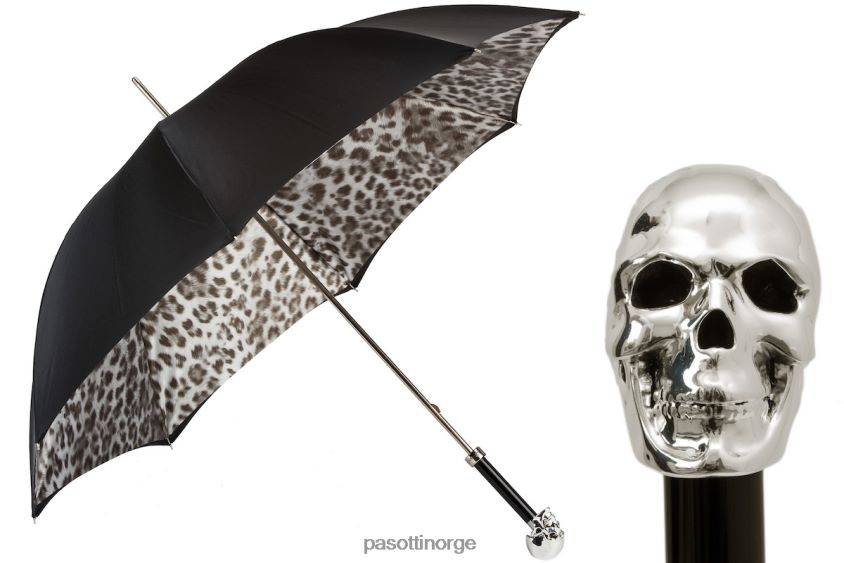 paraply | PASOTTI 189n 52417-42 w33 - svart og hvit animalier paraply med sølv hodeskallehåndtak, dobbel klut 8B6Z26539 kvinner