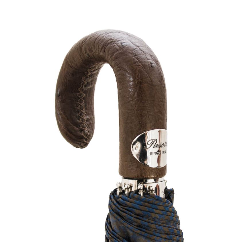 paraply | PASOTTI 64 52682-3 s - brun og marineblå sammenleggbar paraply med strutsskinn 8B6Z26188 menn