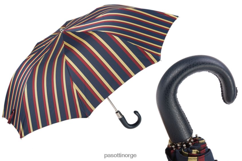 paraply | PASOTTI 64 alfred-1 p - stripet sammenleggbar paraply, skinnhåndtak 8B6Z26184 menn