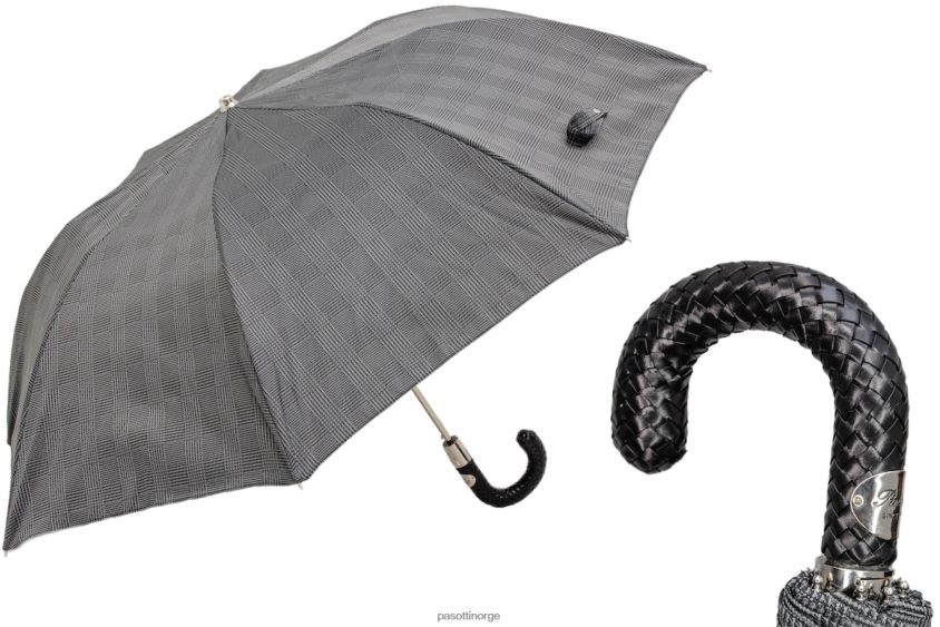 paraply | PASOTTI 64 milford-2 n37 - sammenleggbar milford paraply med flettet skinnhåndtak 8B6Z26169 menn
