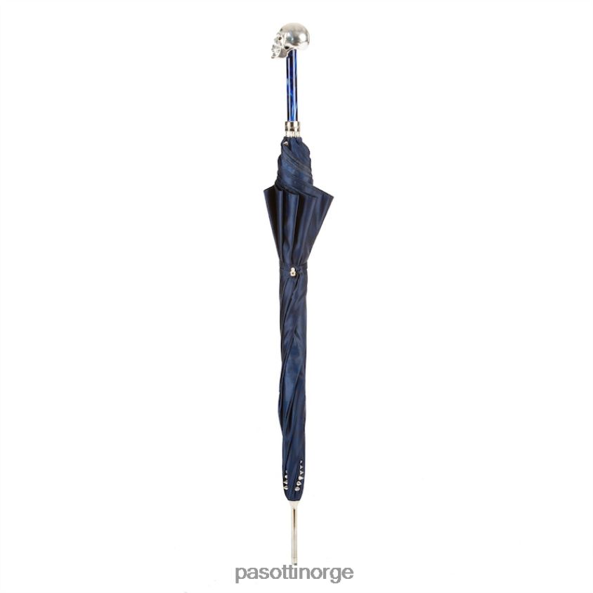 paraply | PASOTTI 416nt pbt w33pb - marineblå paraply med pigger og sølvhodeskallehåndtak 8B6Z2652 menn