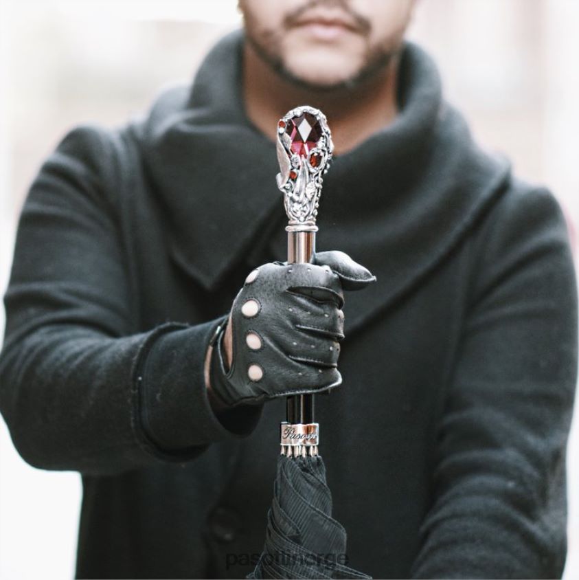 paraply | PASOTTI 478 6768-1 w68 - svart paraply med luksuriøst rødt perlehåndtak 8B6Z266 menn