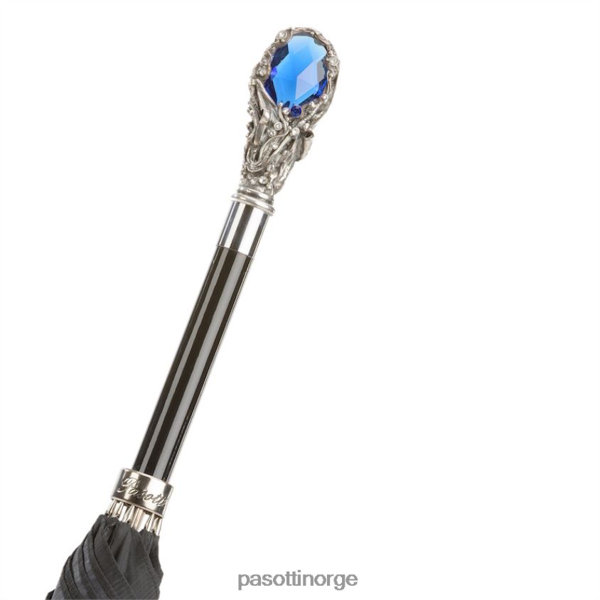 paraply | PASOTTI 478 6768-1 w68blu - svart paraply med luksuriøst blått edelstenshåndtak 8B6Z2650 menn