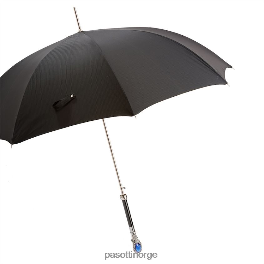 paraply | PASOTTI 478 6768-1 w68blu - svart paraply med luksuriøst blått edelstenshåndtak 8B6Z2650 menn