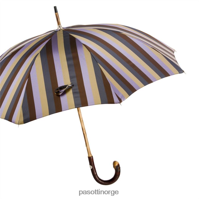 paraply | PASOTTI 142 6496-12 cbr - solid kastanjestripet paraply med knottende 8B6Z26102 menn