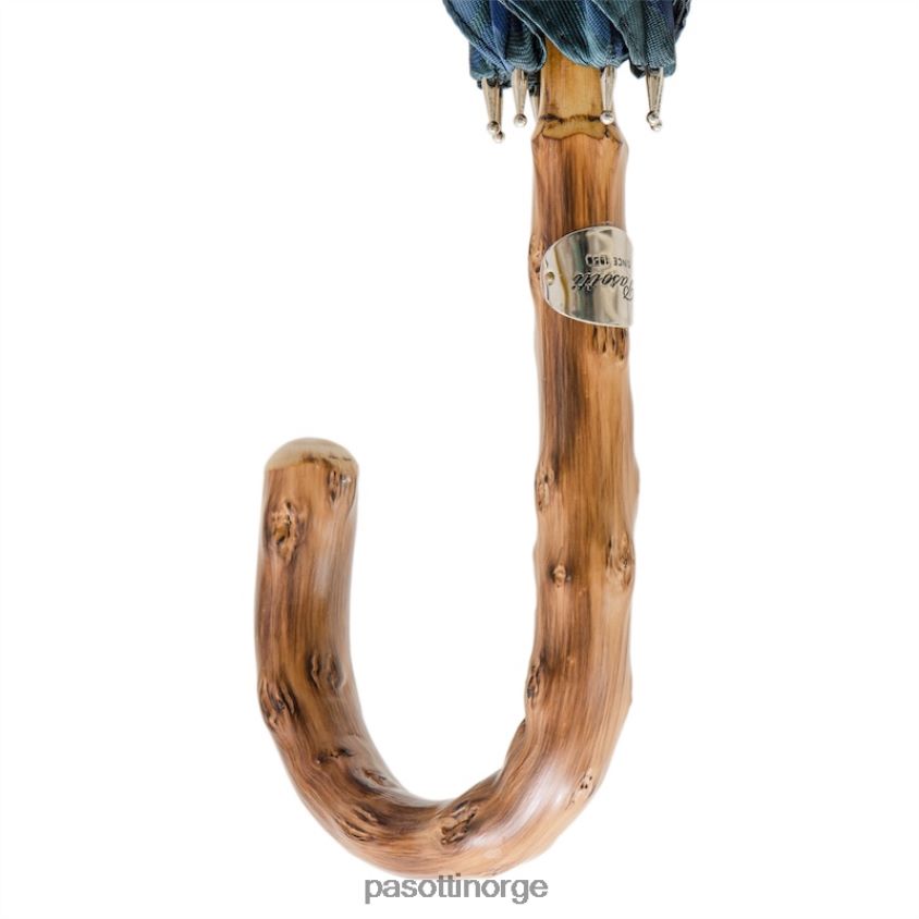 paraply | PASOTTI 142 celtic-8 k - blå rutete paraply med trehåndtak 8B6Z26114 menn