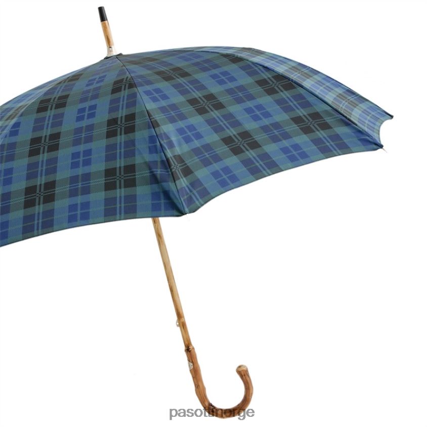 paraply | PASOTTI 142 celtic-8 k - blå rutete paraply med trehåndtak 8B6Z26114 menn