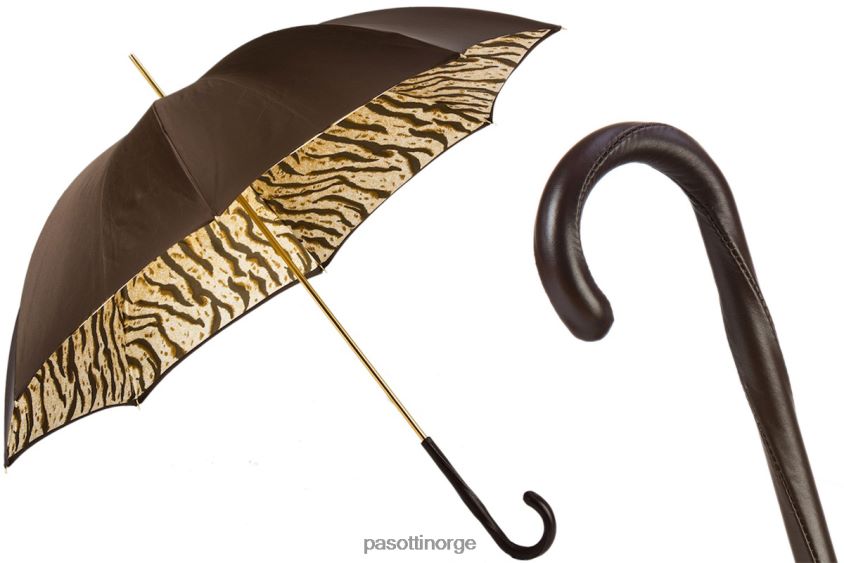 paraply | PASOTTI 189 1409-61 z16 - brun paraply med tigerstripet interiør, dobbel klut 8B6Z26421 unisex