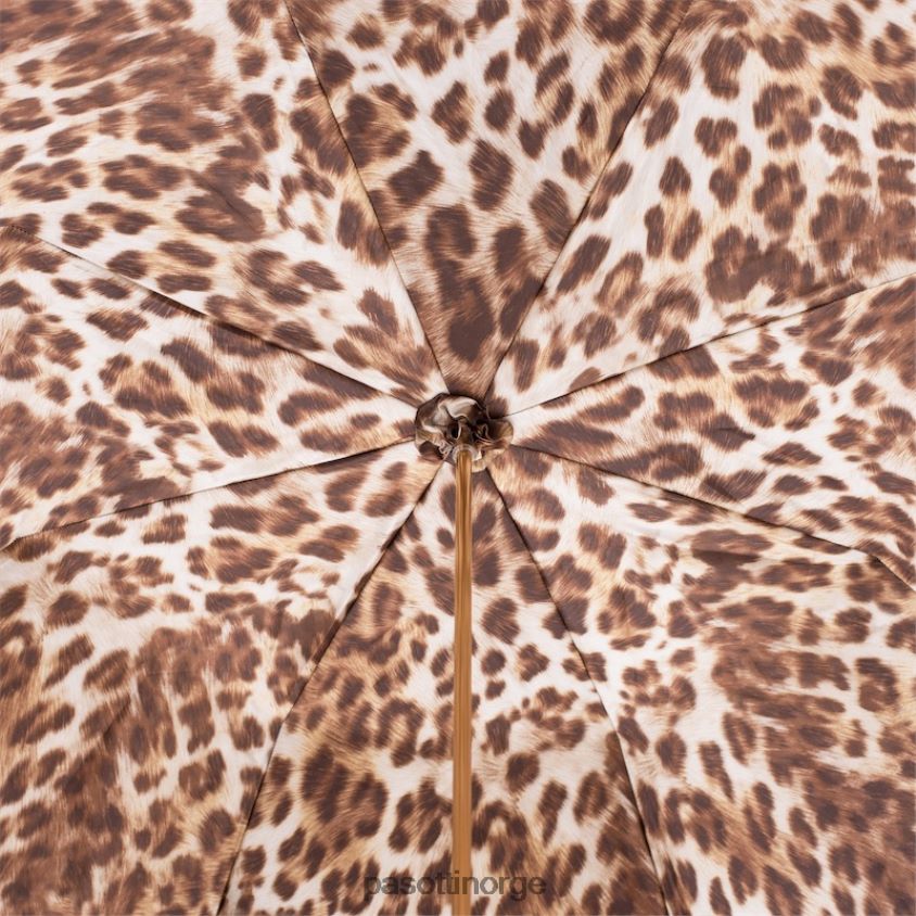 paraply | PASOTTI 189 52417-11 a35 - paraply med leopardmønster med rynket skinnhåndtak 8B6Z26430 unisex