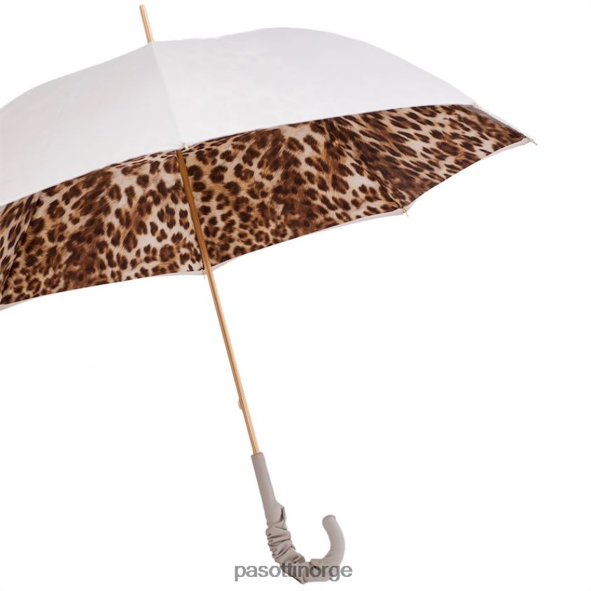 paraply | PASOTTI 189 52417-11 a35 - paraply med leopardmønster med rynket skinnhåndtak 8B6Z26430 unisex