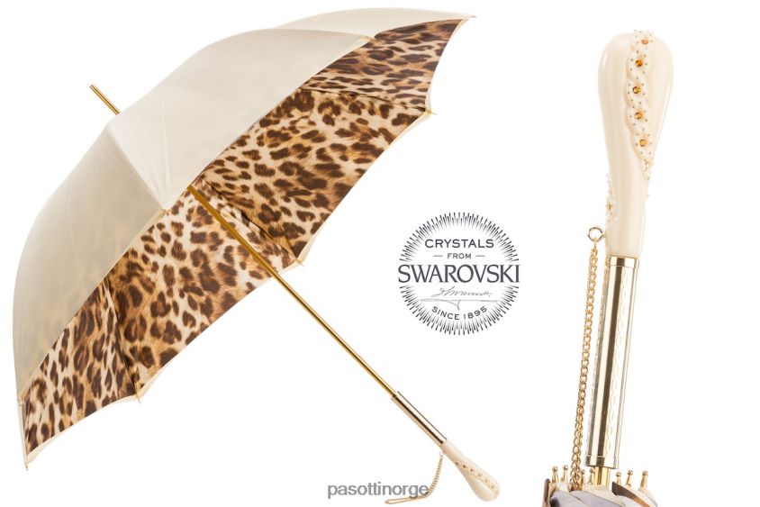 paraply | PASOTTI 189 52417-11 z5 - kremhvit paraply med leopardmønster, dobbel klut 8B6Z26424 unisex
