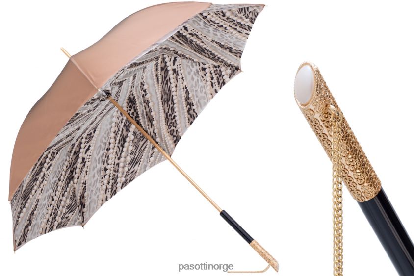 paraply | PASOTTI 189 5a003-31 u5 - paraply med lyse gullperler med trykk, dobbel klut 8B6Z26433 unisex