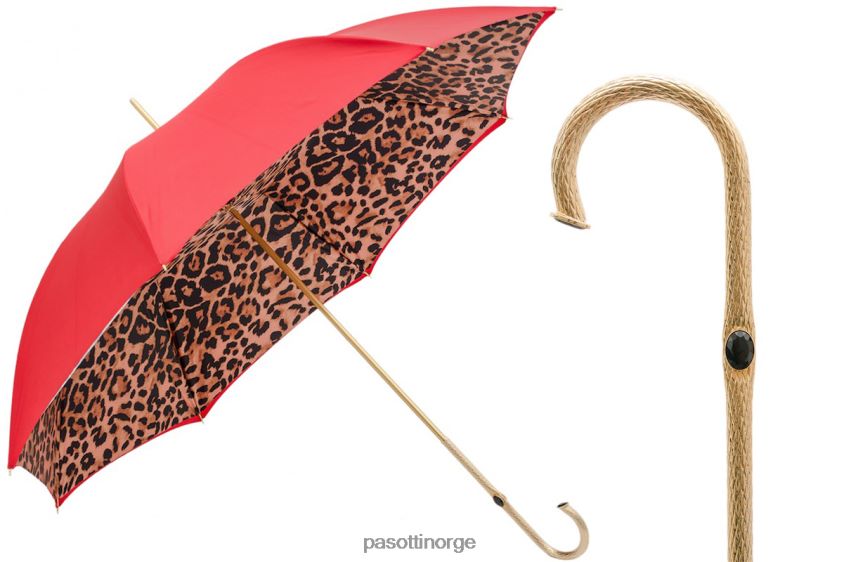 paraply | PASOTTI 189 5a488-92 p5 - paraply med rød leopardmønster, dobbel klut 8B6Z26417 unisex