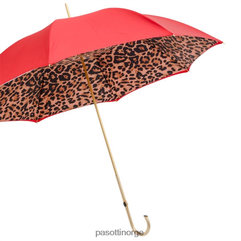 paraply | PASOTTI 189 5a488-92 p5 - paraply med rød leopardmønster, dobbel klut 8B6Z26417 unisex