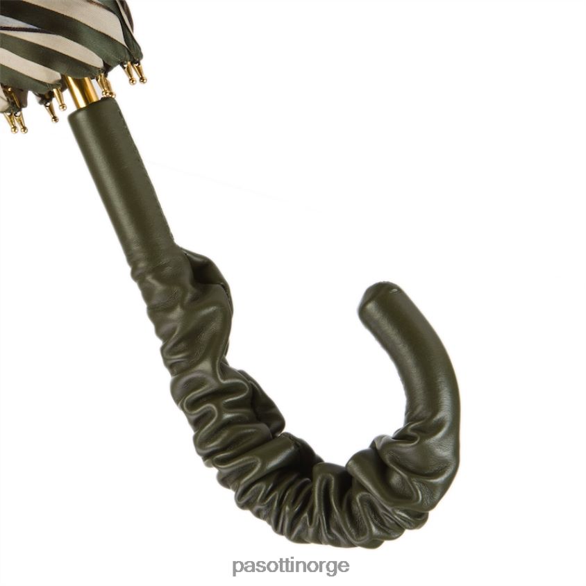 paraply | PASOTTI 189 90115-5 a35 - leopardmønster olivengrønn paraply med rynket skinnhåndtak 8B6Z26418 unisex