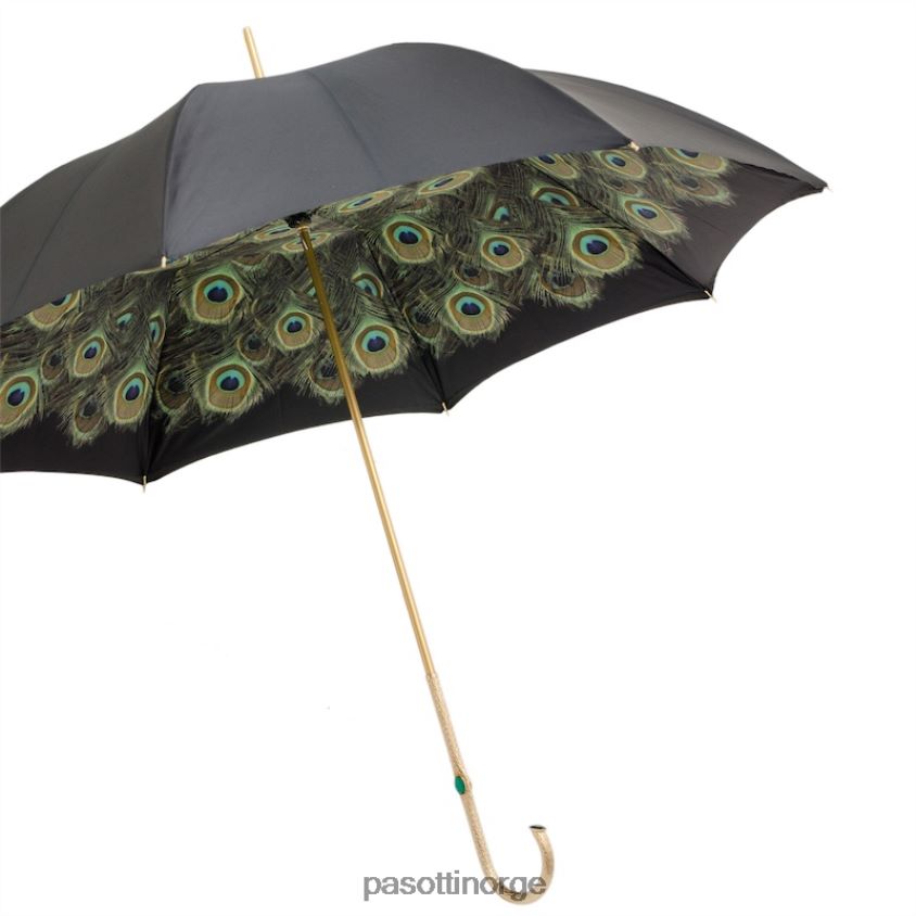 paraply | PASOTTI 189 hawaii p5 - svart paraply med påfuglinteriør, dobbel klut 8B6Z26415 unisex