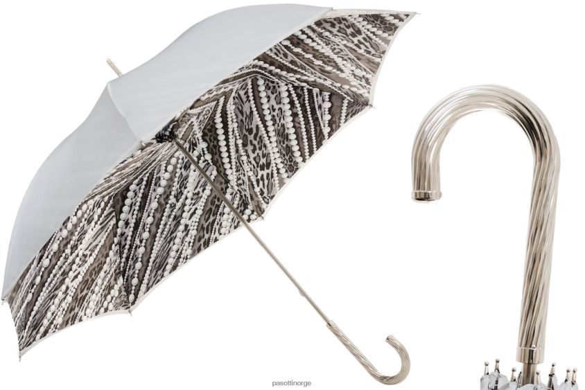 paraply | PASOTTI 189n 5a003-34 g2 - paraply med grå perler og leopardavtrykk 8B6Z26404 unisex